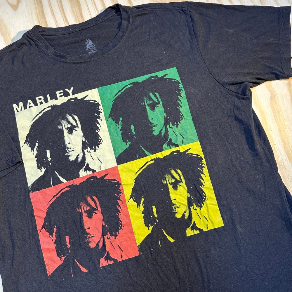 Zion Rootswear Bob Marley Pop Art Graphic Tee Mens XL Black Reggae Shirt